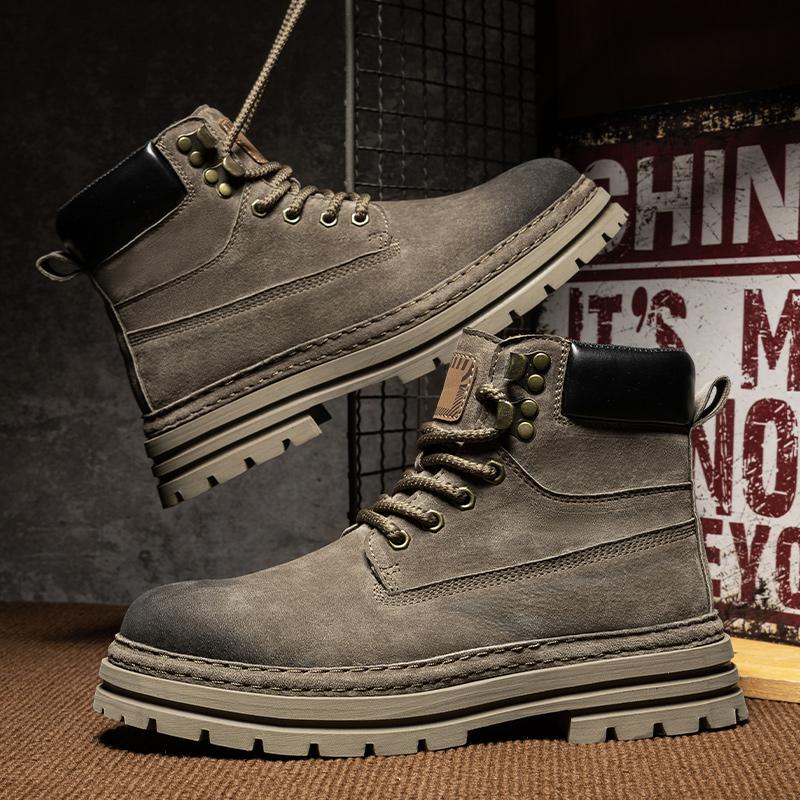 Vintage Style Men Suede Leather Motorcycle Boots High Quality Male Walking Shoes Non-Slip Versatile Motorcycle Boots Ankle Boots