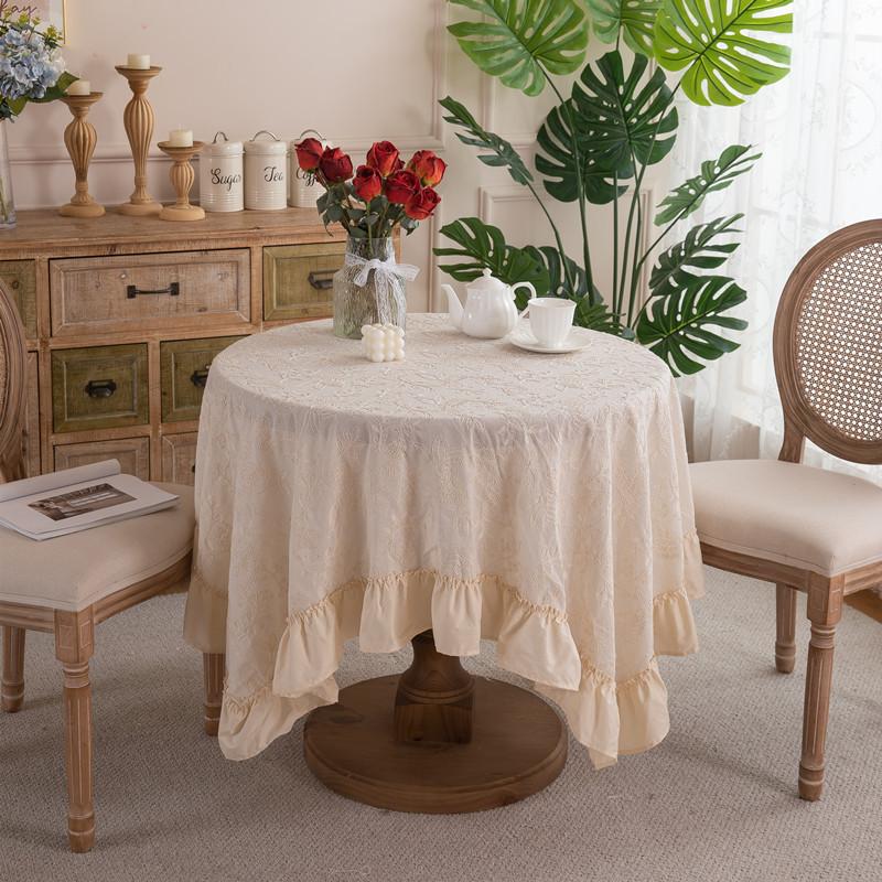 Французская хлопковая вышивка Черно-белая Водонепроницаемая и маслостойкая Юбка Волан Край с узором в виде листьев и грибов Кофейный столик Скатерть Скатерть для обеденного стола