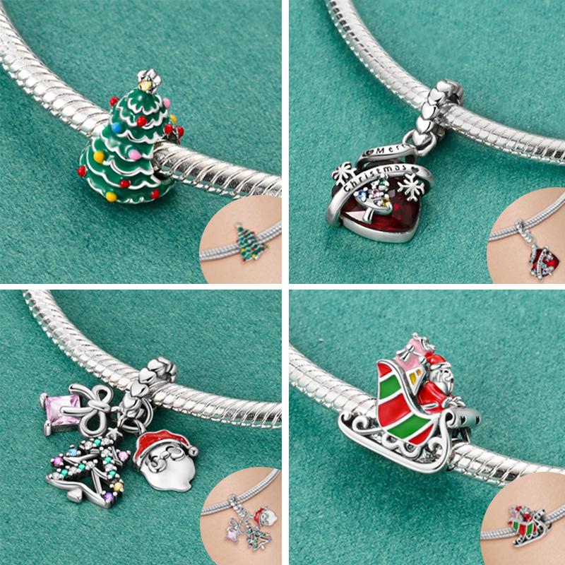 New 925 Silver Christmas Series Charm Beads For Bracelet Pendant Charm Women DIY Christmas Gift