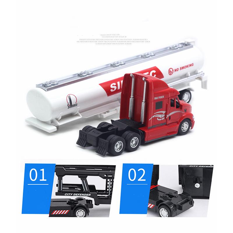 1/48 Игрушечный прицеп-грузовик, игрушечный грузовик-цистерна из сплава, съемный автомобиль-перевозчик нефти со звуком и светом для детей