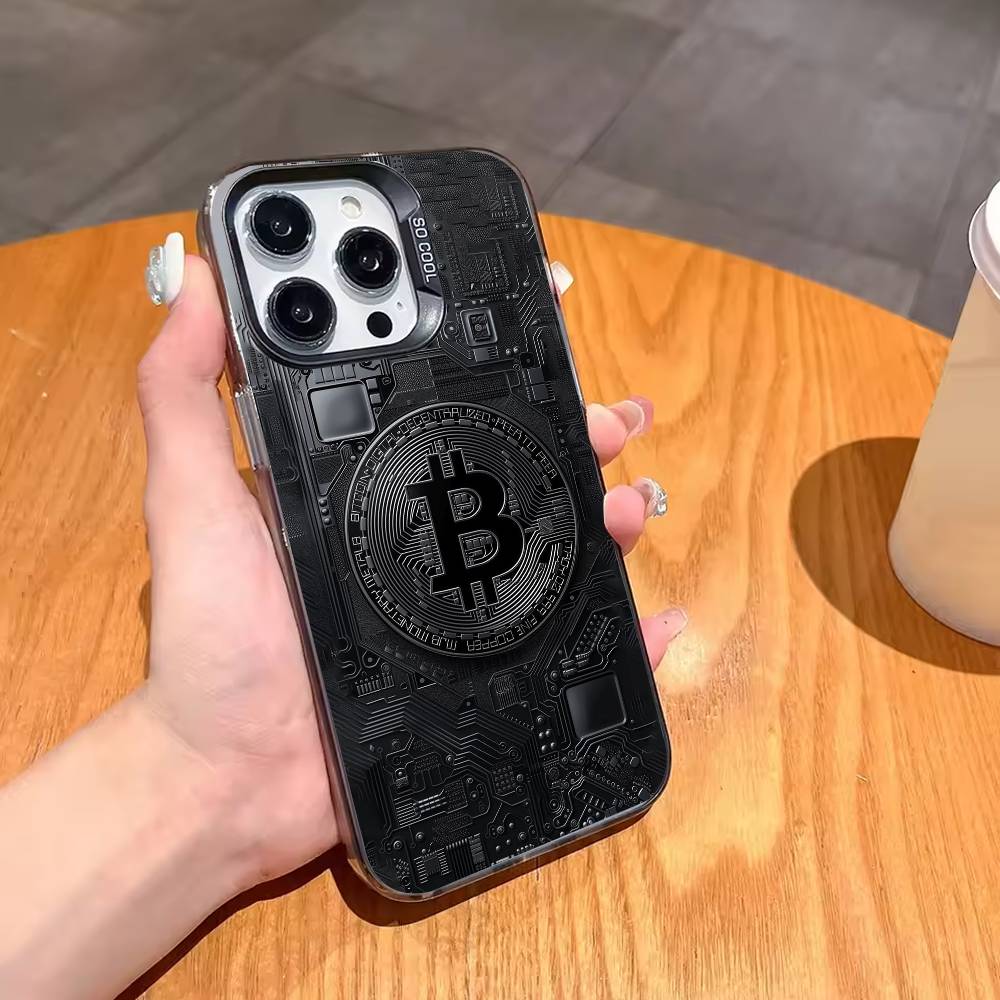 C-Crypto C-Currency Bitcoin BTC Phone Case For iPhone17 16 15 14 13 12 Pro Max Grey Black Matte Laser Metallic Aurora Funda