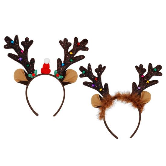 Christmas Reindeer Antlers Headband Women Fawn Horn Hair Hoop Party Costume Ears Plush Material Flexible Fit Headwear