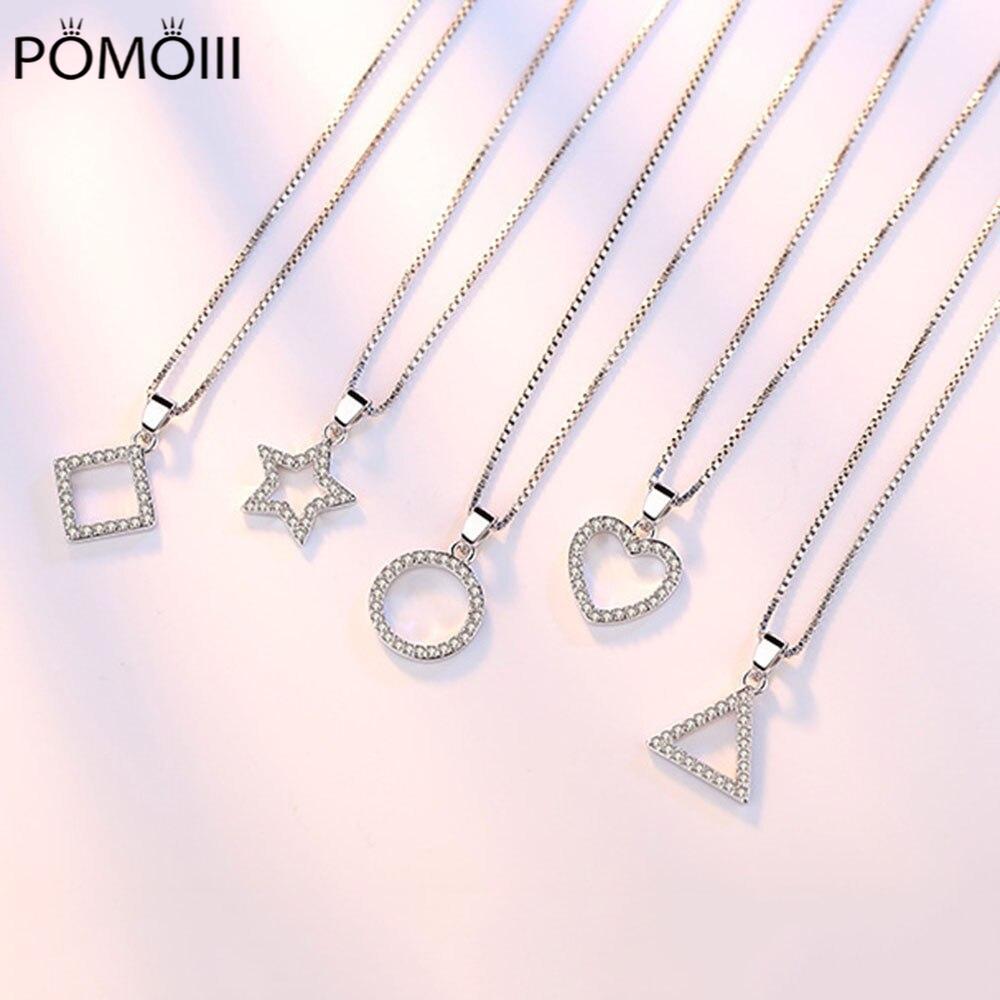 Новые женские ожерелья из стерлингового серебра 925 пробы с подвеской в виде пятиконечной звезды в форме сердца, качественные циркониевые ключичные цепочки, длина ювелирных изделий 45 см
