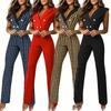 Spring and Summer Women's Color Matching Twisted Buckle V-neck Sleeveless Houndstooth Jumpsuit Professional Wear Women