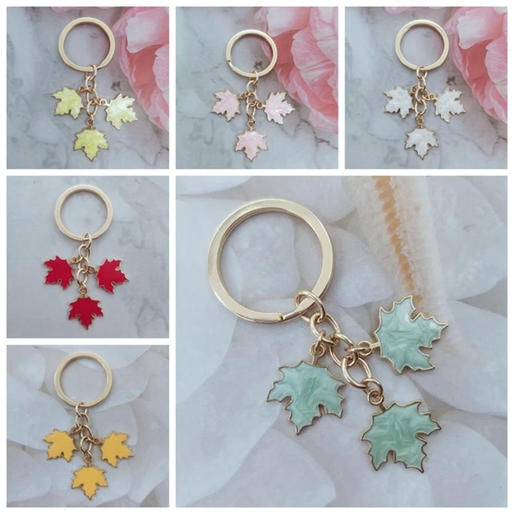 Maple Leaf Maple Leaf Keychain with Pearl Lanyard Leaf Metal Keyring Enamel Plant Key Rings  Women
