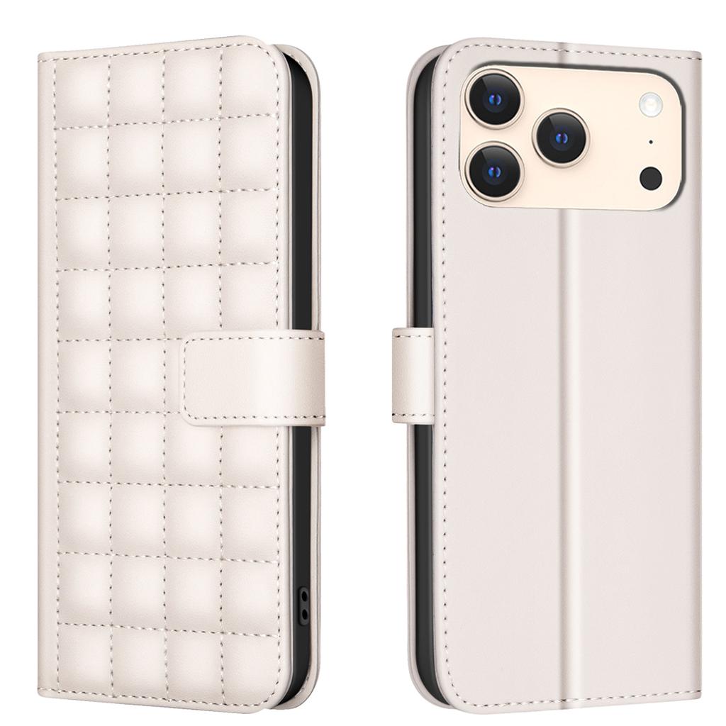 For iPhone 17 Pro Max Leather Case BINFEN COLOR Square Grid Wallet Stand Phone Cover