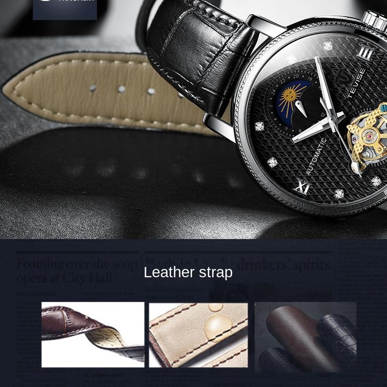 TEVISE Механические часы Автоматические кожаные светящиеся механические часы для мужчин