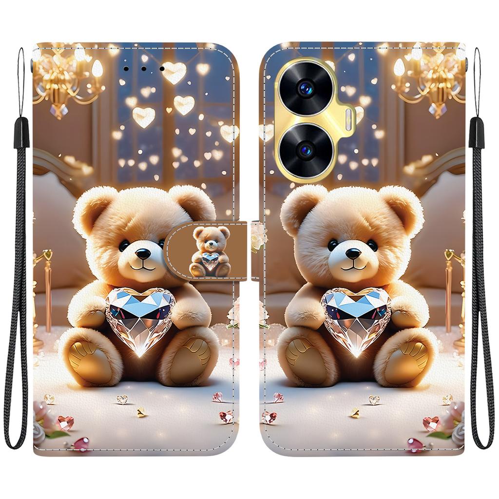 Чехол-книжка из искусственной кожи ручной работы для Realme C55 / Realme Narzo N55, противоскользящий, противоударный чехол с ремешком на запястье и рисунками кошек с сердечками/розами