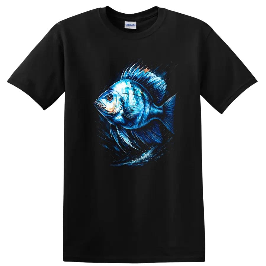 Blue Fish Graphic T Shirt Ocean Life Tropical Design Watercolor Tee