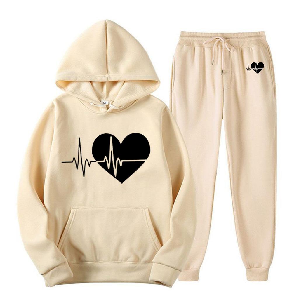 Женский повседневный свободный пуловер с длинными рукавами, толстовка с капюшоном на шнурке и принтом «День святого Валентина», из двух частей