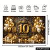 2D luxurious birthday themed background fabric with golden crown, number 10, and birthday cake