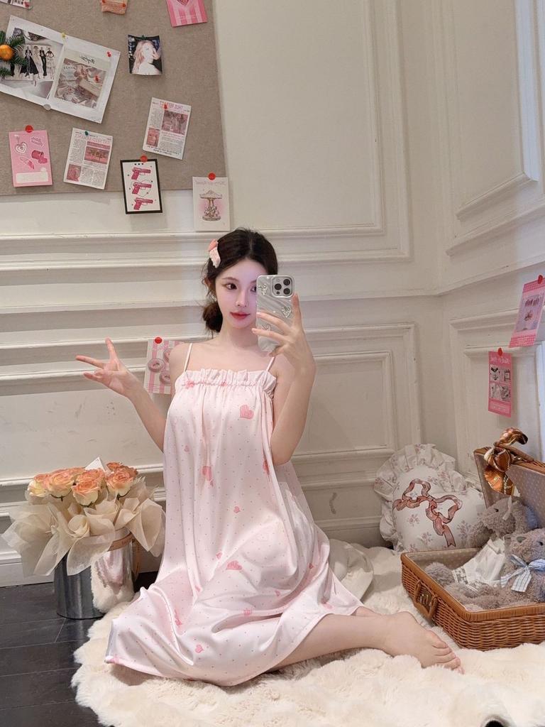 Girl Sleepwear Ice Silk Bear Nightdress Summer Loungewear For Teen Girls