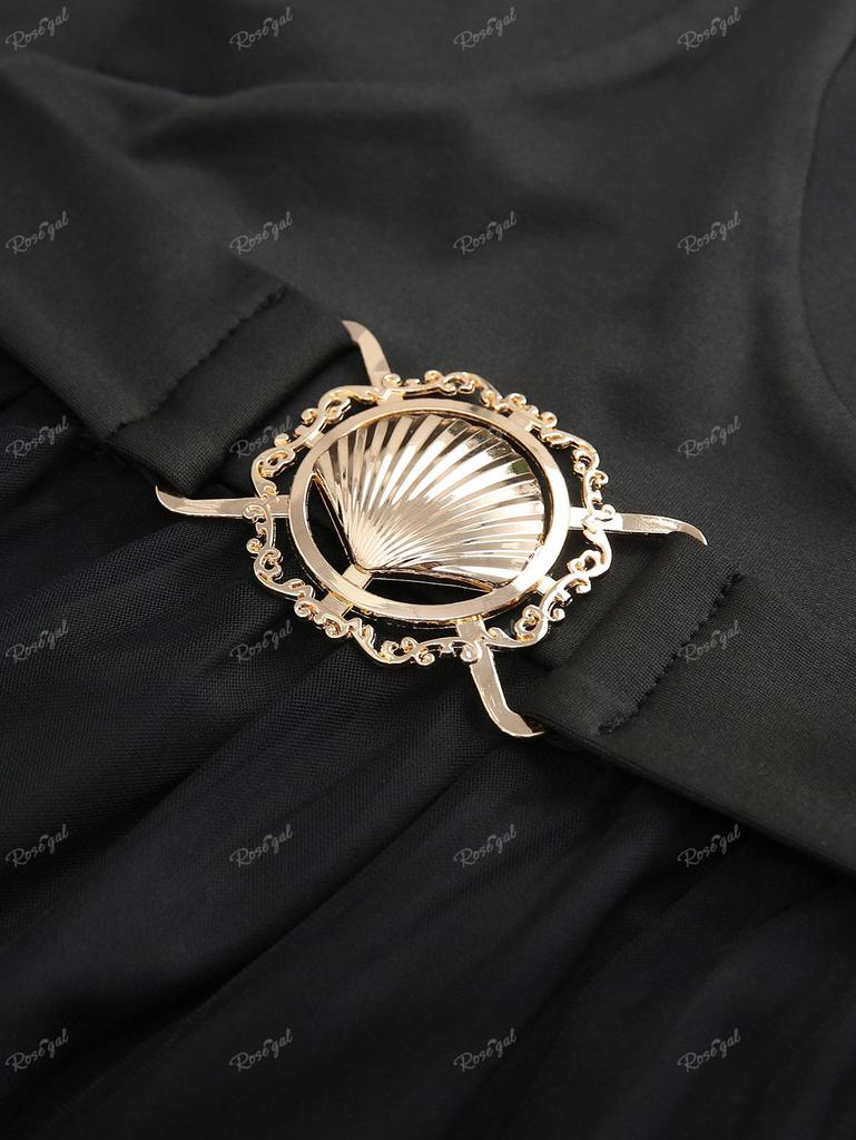 Rosegal плюс размер винтажное кружевное сетчатое платье трапециевидной формы с открытой спиной и пряжкой, многослойное платье-майка