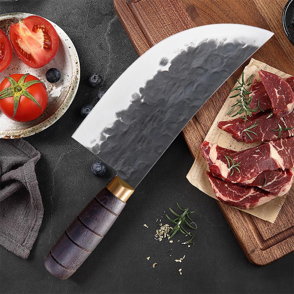 Ручная ковка Мясницкий нож Ультра острый Нержавеющая сталь 4Cr Кухонные ножи Шеф-повара Нож для нарезки с рукояткой из массива дерева