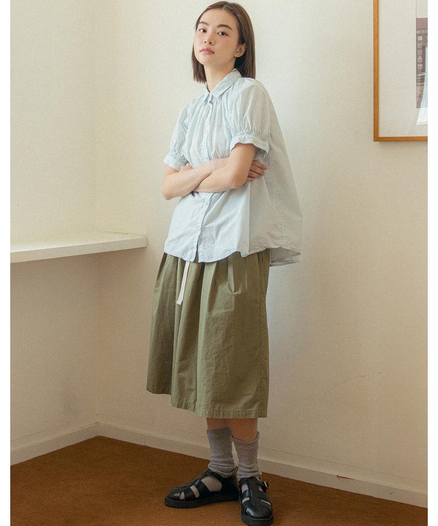 COTTON BELL Volume Pleated Shorts - Khaki