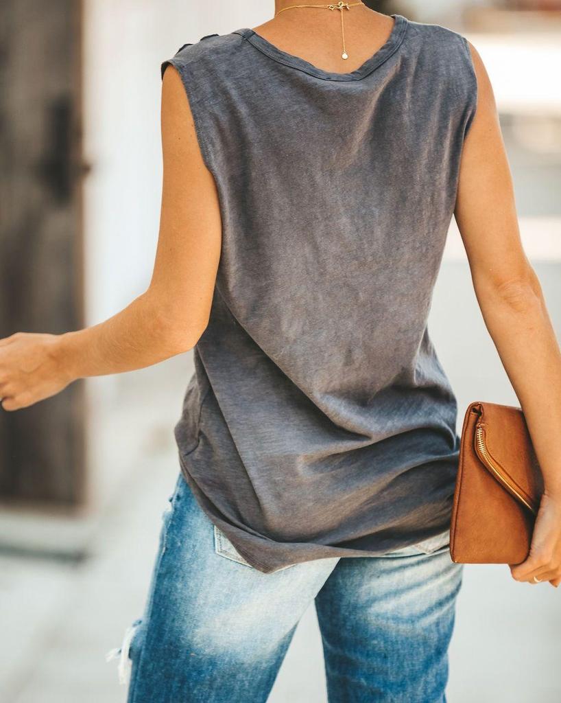 Женская повседневная однотонная рваная майка без рукавов, футболка женская