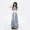 Heavy Industry Design Deconstruction Ribbon Ripped Blue Jeans Women's Spring New Multi-pocket Wide-leg Overalls