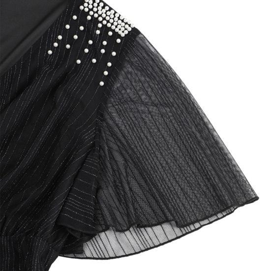 Женское платье больших размеров с V-образным вырезом, коротким рукавом, эластичным поясом и струящимся подолом, однотонное повседневное вечернее платье средней длины