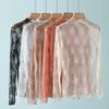 Long Sleeve Lace Bottomed Blouse Hollow Lace Floral  Shirts Elegant See Through Tops  Girls