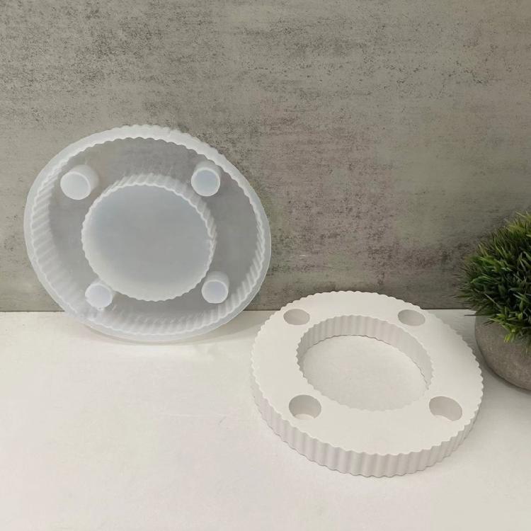 Candle Stand Silicone Mold Candlestick Mold Striped Round Candle Holder Ornament Mould Epoxy Table Decoration Molds