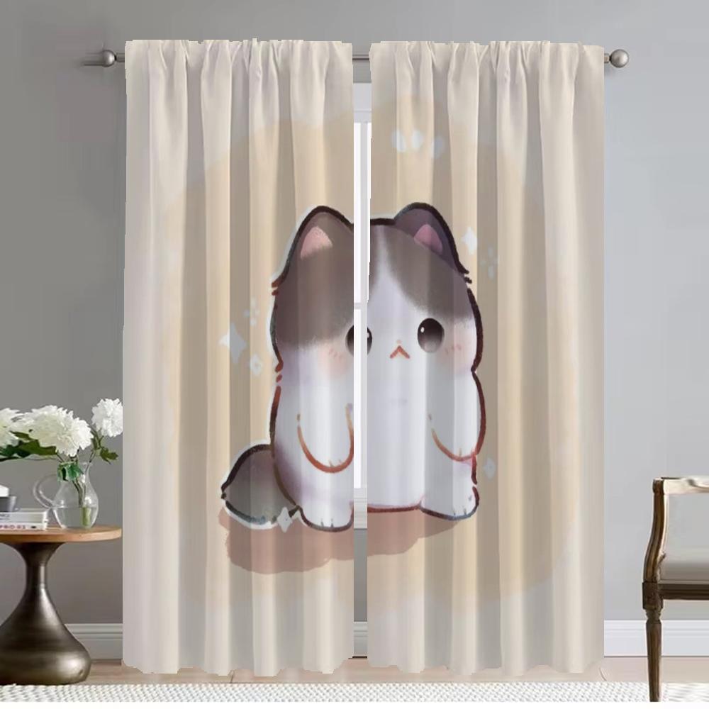 Шторы для спальни, милый кот, современные шторы для гостиной, 2 шт., украшения на Хэллоуин, затемняющие шторы, камера
