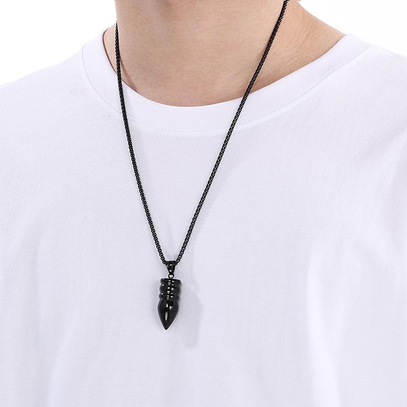 Hip Hop Shiny Stainless Steel Bullet Charm Pendant Necklace for Men Women Personalized Gold Color Accessories Trendy Jewelry