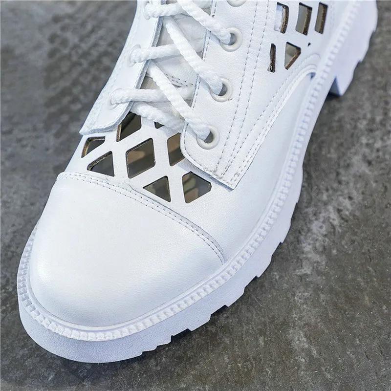 Женские летние ботфорты до колена с вырезами, сексуальные, с круглым носком, из коровьей кожи, на квадратном каблуке, женские ботильоны на молнии сзади