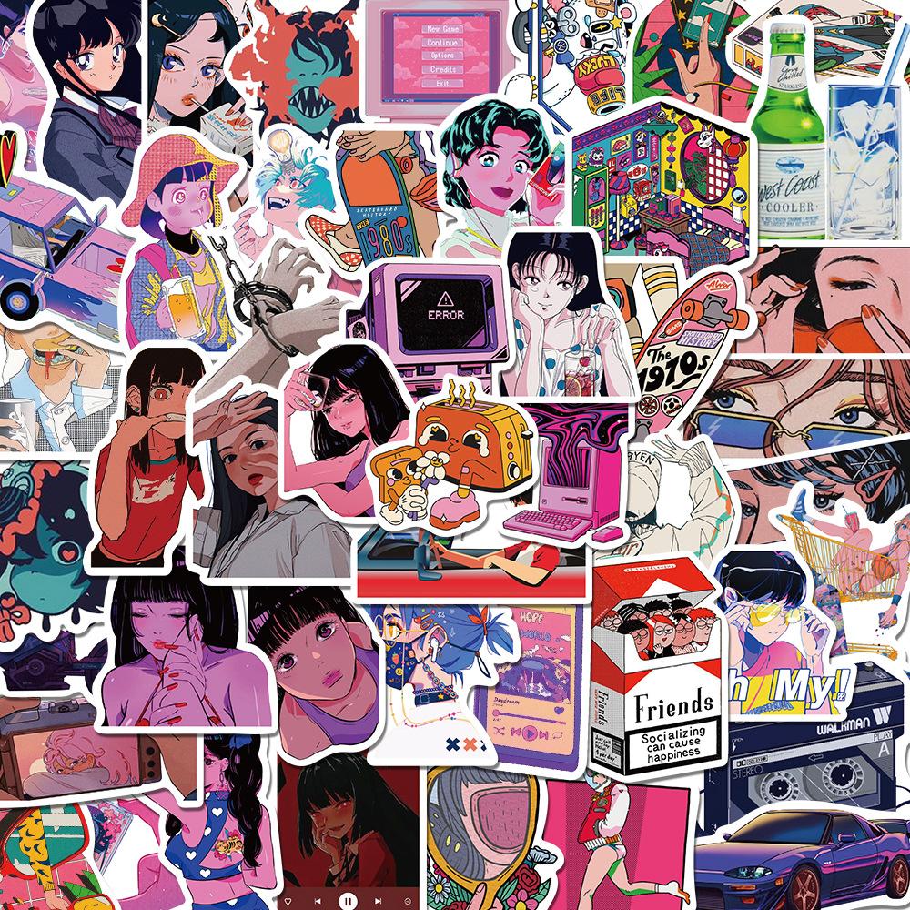 50 шт. City Pop Мультяшный Город Крутая Девушка Граффити Наклейки Декоративные Для Мобильного Телефона, Холодильника, Бутылки Для Воды Водонепроницаемые Наклейки