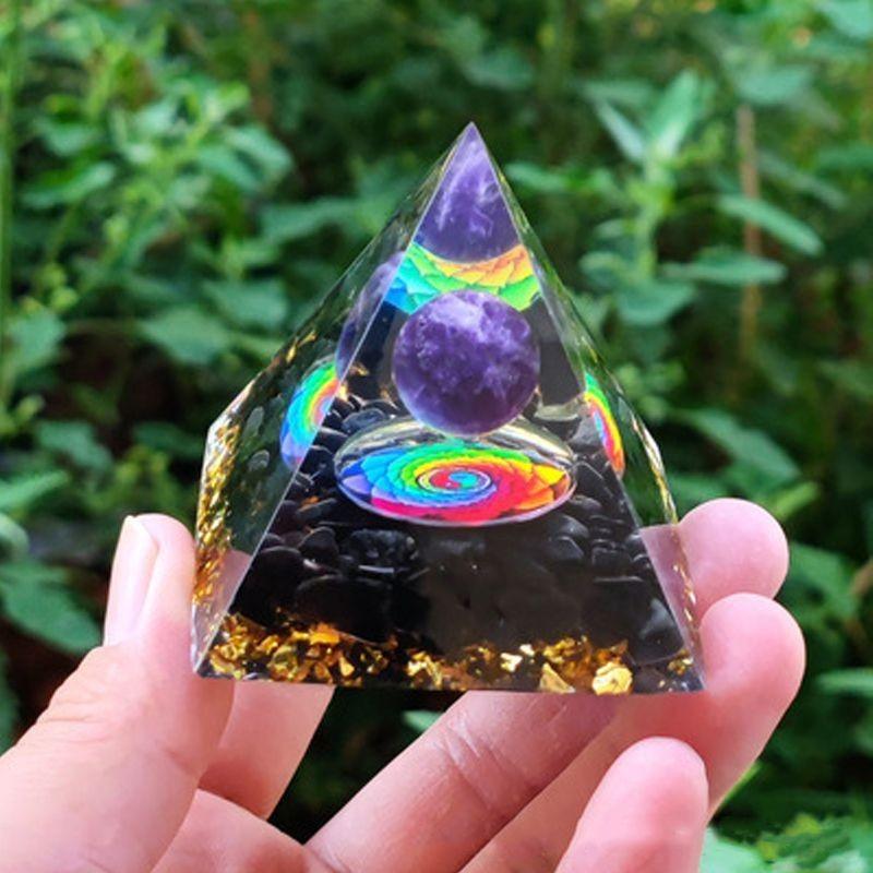 Orgonite Chakra Energy Pyramid Amethyst Crystal Home Decor Meditation Ornament Craft Gift