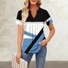 Women's Short Sleeve Casual V-neck Chest Pleated Printed Loose T-shirt Top