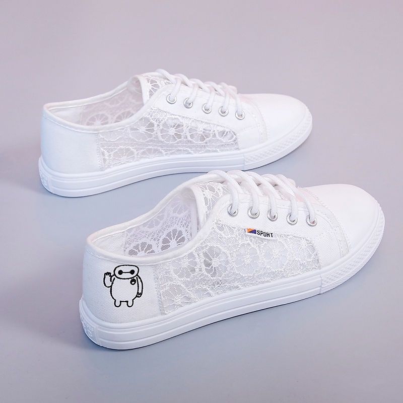 Женская обувь 2024 года, модные летние повседневные белые туфли с вырезами, кружевные, парусиновые, полые, дышащие, на платформе, плоские кроссовки Zapatillas Mujer