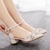 Women 4CM 7CM 10CM Thick High Heels Sexy Pumps White Luxury Rhinestone Wedding Bride Shoes Pointed Toe Sandals
