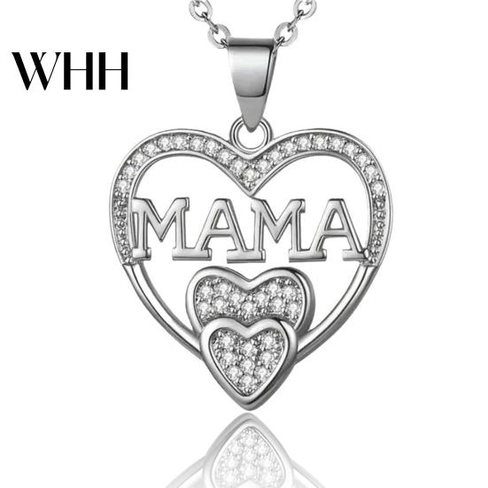 Mothers Day Gift Necklace Rhinestone Heart-Shaped Pendant Anti-Oxidation Alloy Jewelry Mother Clavicle for Daily Wear Gifting Heart