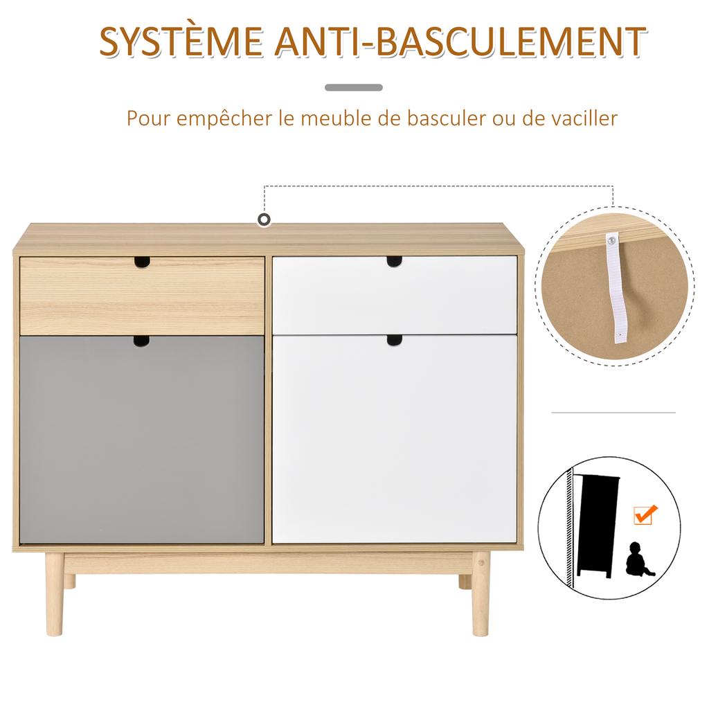 Kitchen Buffet Bedroom Sideboard Scandinavian 2 Cabinets Sliding Drawers Wooden Multicolor White Light Gray