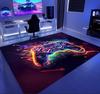 Neon Geometric Gaming Area Rug, Colorful LED Style Gamer Floor Mat, Abstract Dark Room Decor, Teen Room Carpet, Gamer Room Rug