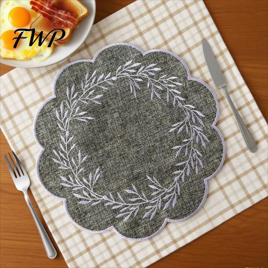 Kitchen Table Protector 14.96'' Placemat with Wavy Lace Embroidered Design Dining Mat Insulated Decorative Non-Slip Oil-Resistant Easy Clean