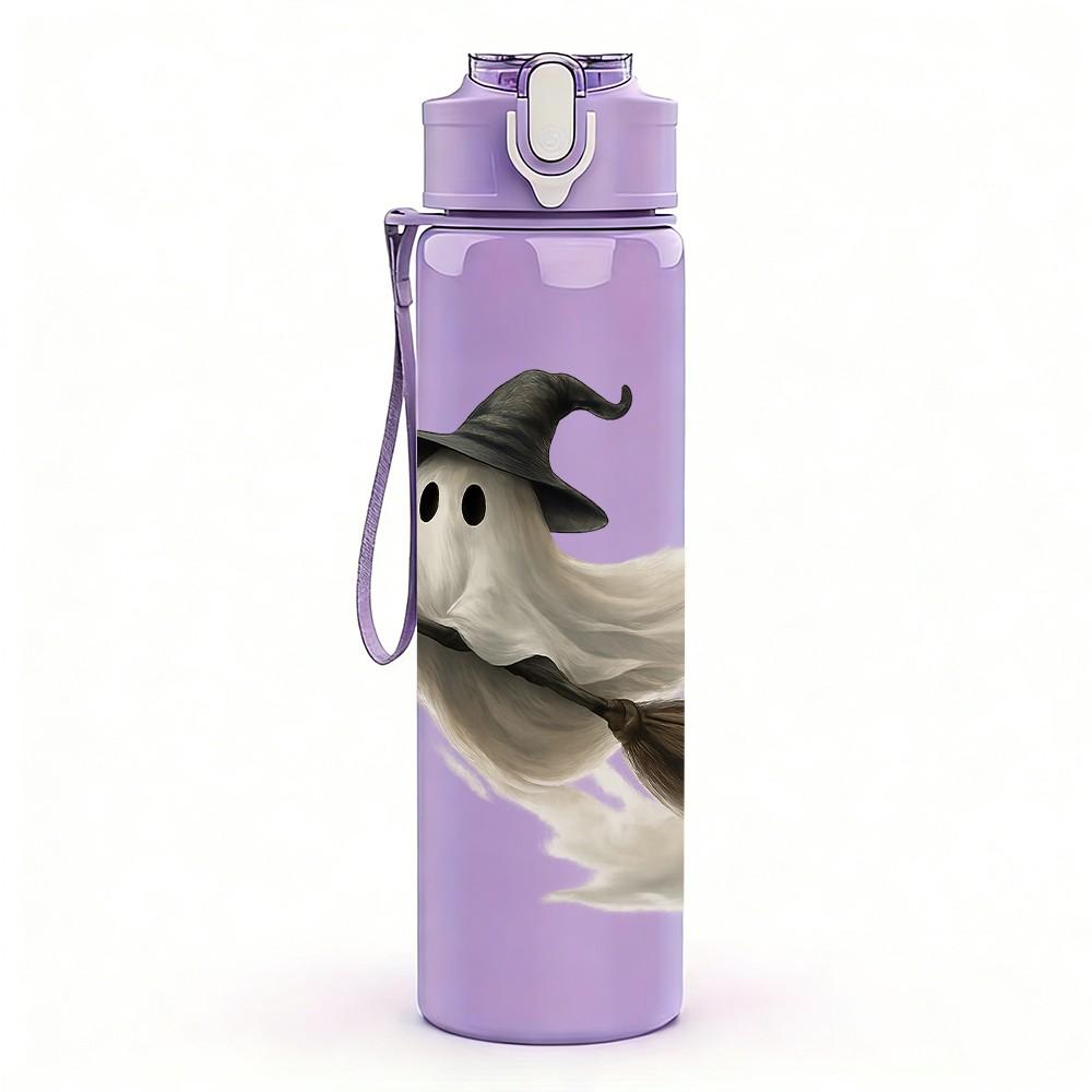 1PC Flying Witch Broom Halloween Pattern 750ml Color Plastic Sports Water Bottle Leakproof Flip Straw Lid Suitable for Sports Office Home Use