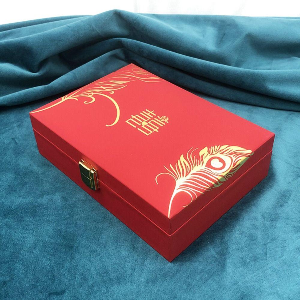 Dragon and Phoenix Wedding Jewelry Display Box Velvet Rings Earrings Storage Case Home