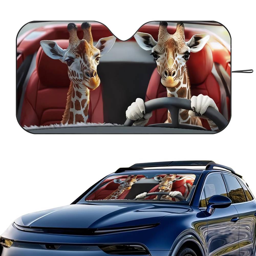 Animal Giraffe Car SunShade Windshield Foldable Three-layer Insulation Sunshade By Suction Cup Blocks UV Rays Sun
