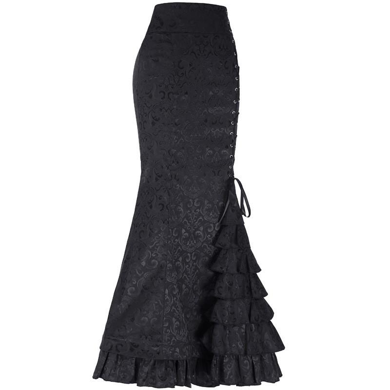 Gothic Halloween Long Skirt With Tapestry Fish Tail Design For Cosplay And Nightlife