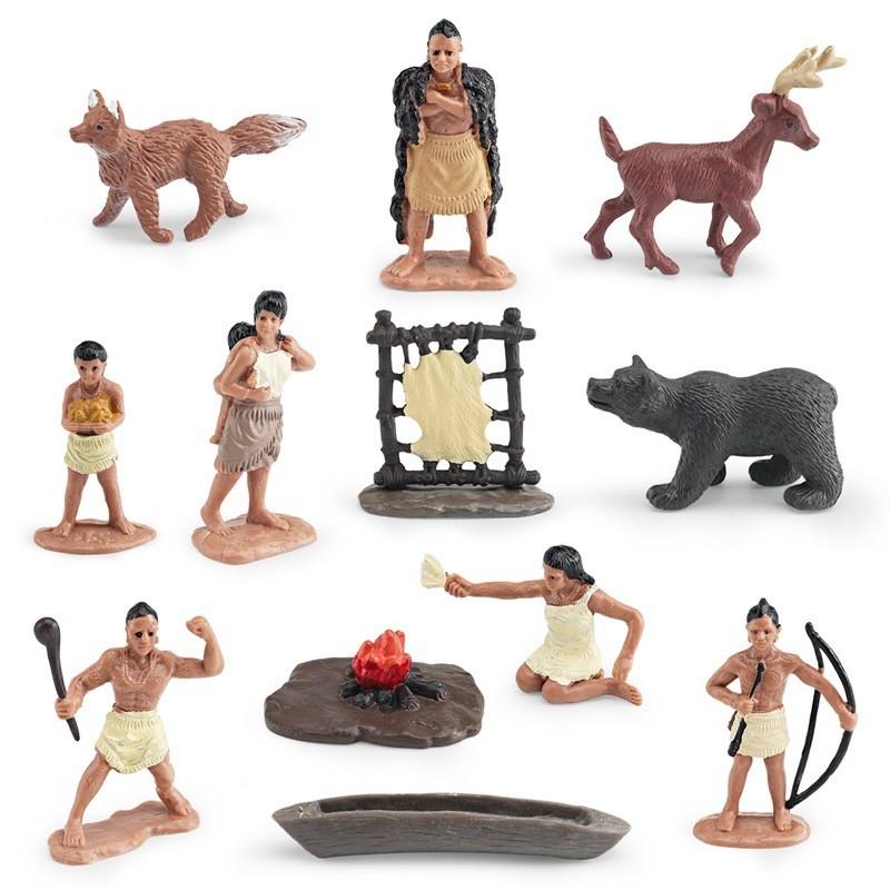 Impressive 12 Piece Indian Model Set With Chief And Warrior Figures For Creative Play