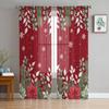 Christmas Poinsettia Eucalyptus Berries Sheer Curtains For Kids Bedroom Living Room Voile Curtains Xmas Kitchen Tulle Curtain