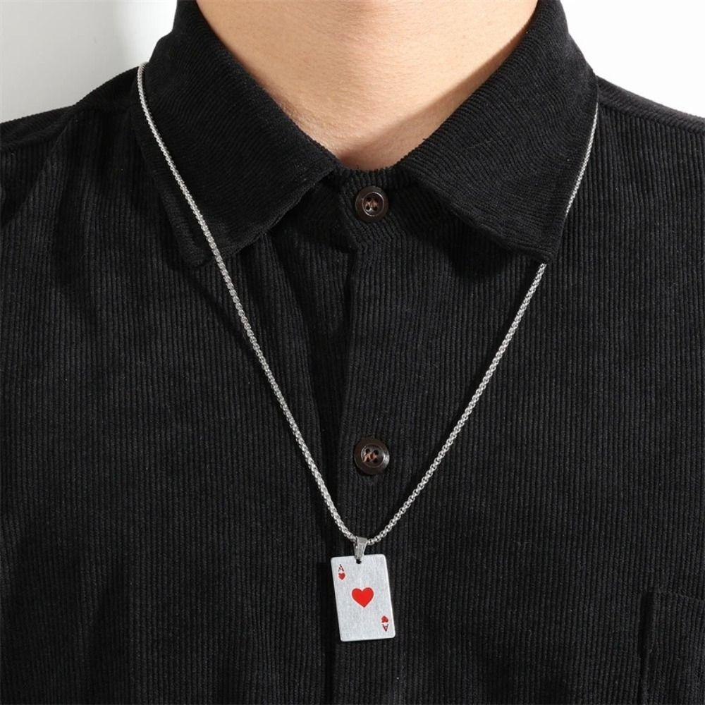 Hip Hop Statement Poker Card Ace of Spades Stainless Steel Party Pendant Chain Friendship Gifts For Women Men