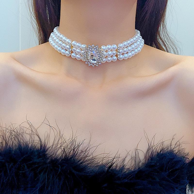 Многослойное ожерелье из жемчуга и бриллиантов – летняя устойчивая к выцветанию цепочка на ключицу, корейский стиль