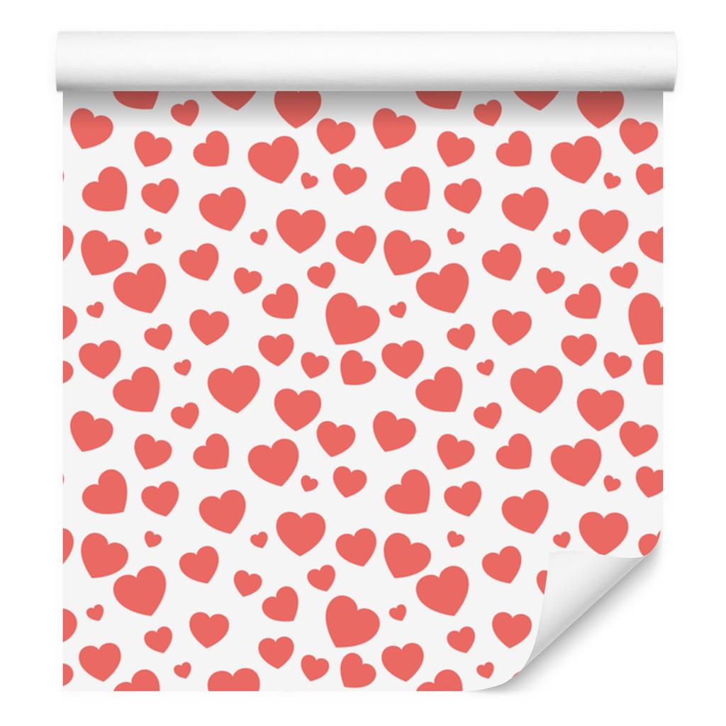Hearts Wallpaper Coral and White 50x1000