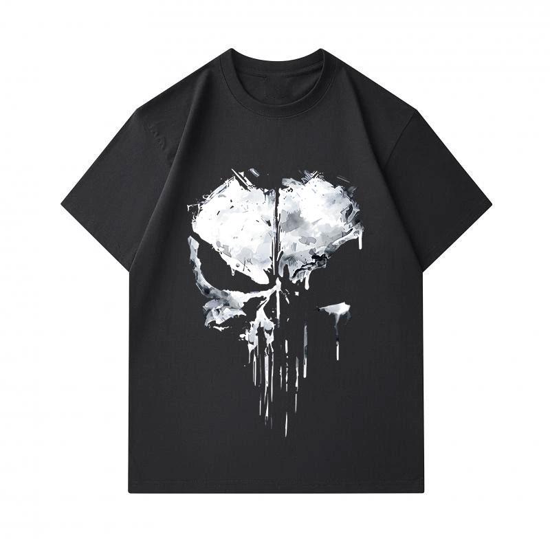 Men's 100% Cotton Crew Neck Short Sleeve T-Shirt, Dripping Ink Style Skull Print Casual Comfortable Daily Wear Tee for All Seasons
