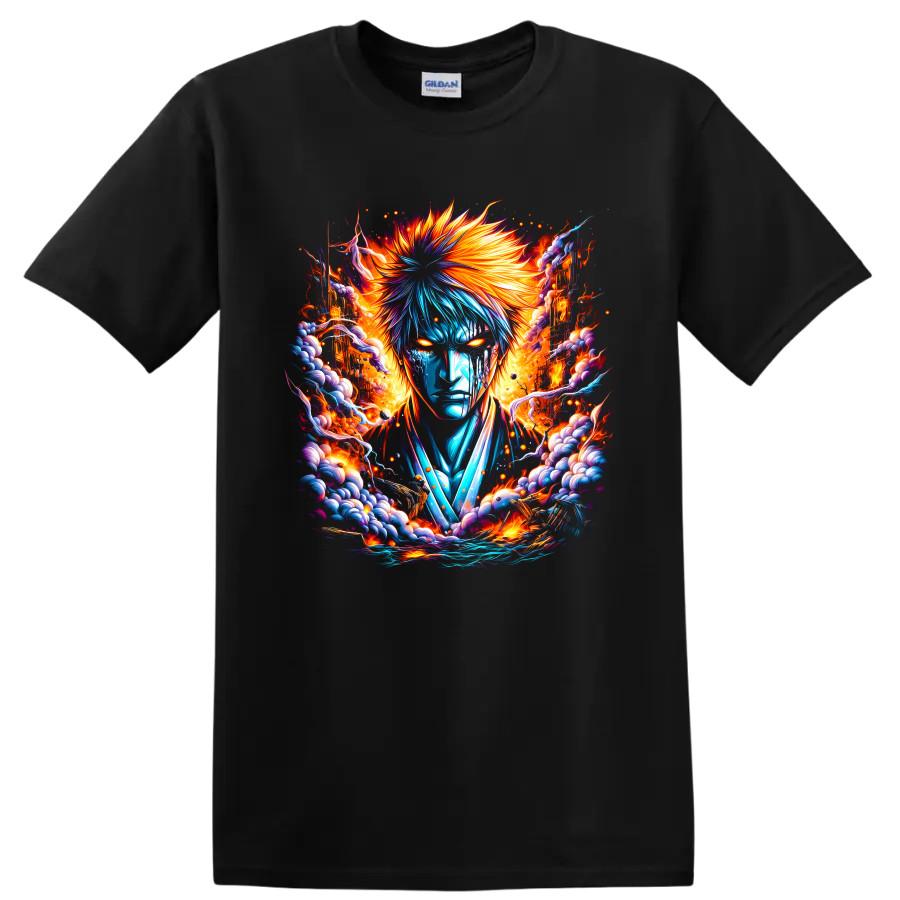 Ichigo Kurosaki Anime T Shirt Fiery Blue Orange Warrior Graphic Art Tee Gift Fan