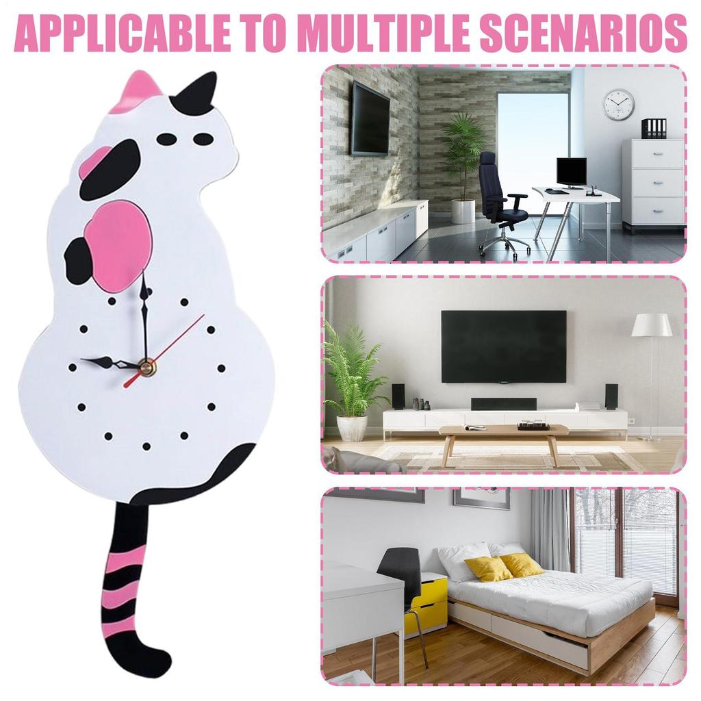 Настенные часы с маятником в виде кошки, милые часы с кошкой с подвижным виляющим хвостом, настенные часы, бесшумные часы, украшение для спальни, гостиной