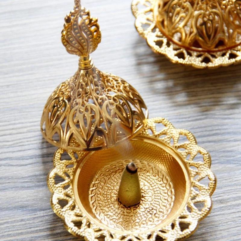 Metal Incense Burner Iron Art Candle Holders Golden Tower Candlestick Golden Metal Porcelain Censer Buddhism House Yoga Studio