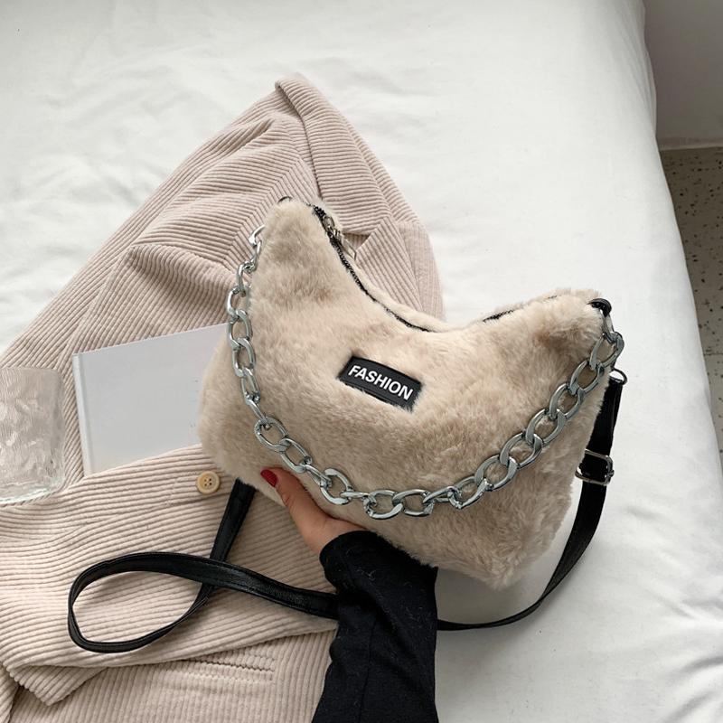 Зимняя сумка на плечо из искусственного меха, модные сумки кроссбоди с анималистичными принтами для женщин, дизайнерские женские сумки с цепочкой, сумки под мышкой CLE